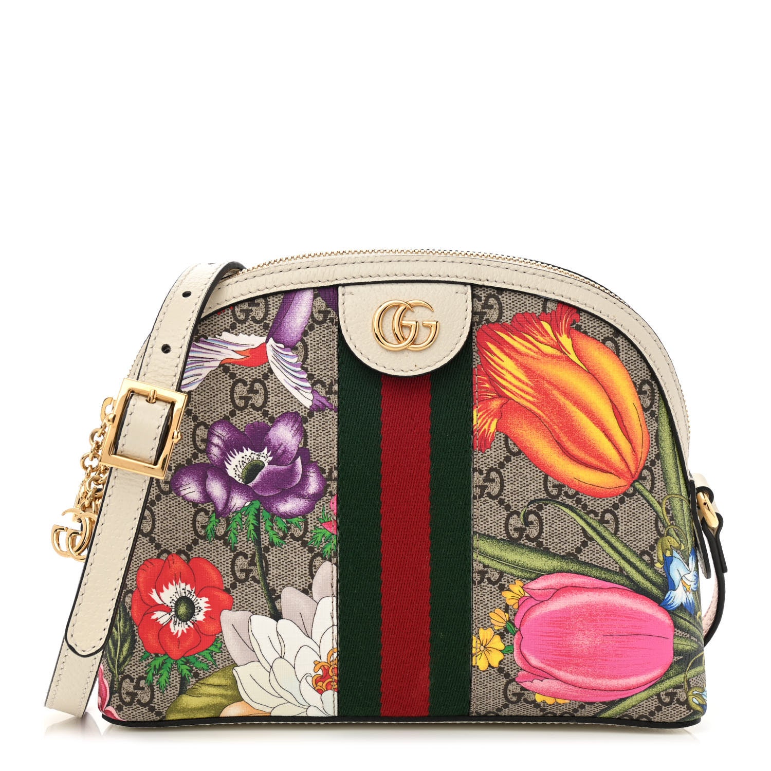Gucci GG Supreme Monogram Flora Web GG Small Ophidia Dome Shoulder Bag White 1 of 9