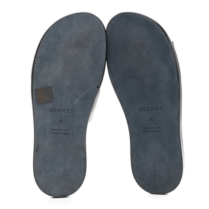 Hermes Canvas Calfskin Mens Izmir Sandals 40 Black Prunoir 5 of 9
