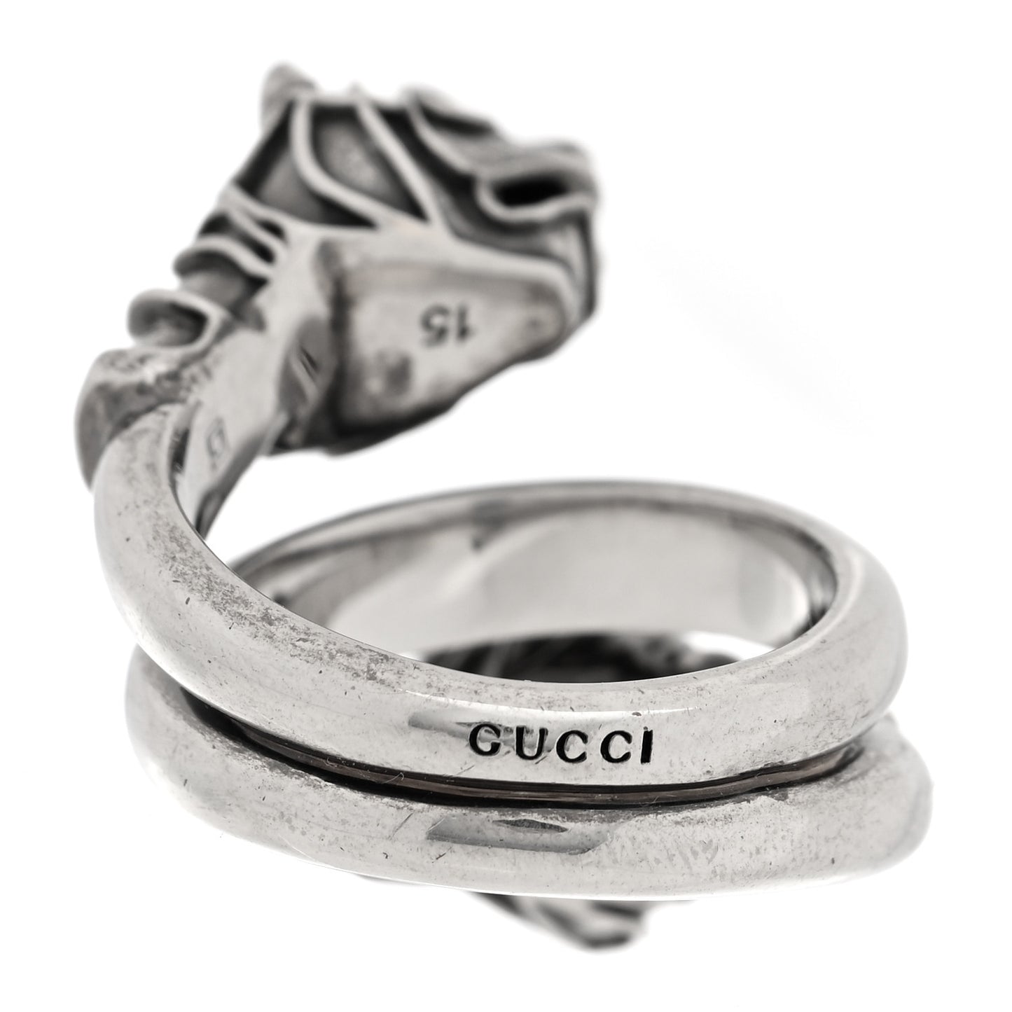 Tiger Head Swarovski Crystals Ring 15 Silver Green