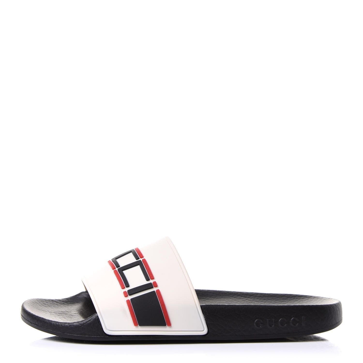 Gucci Rubber Stripe Womens Pool Slide Sandals 38 Ecru Poppy Black 1 of 8