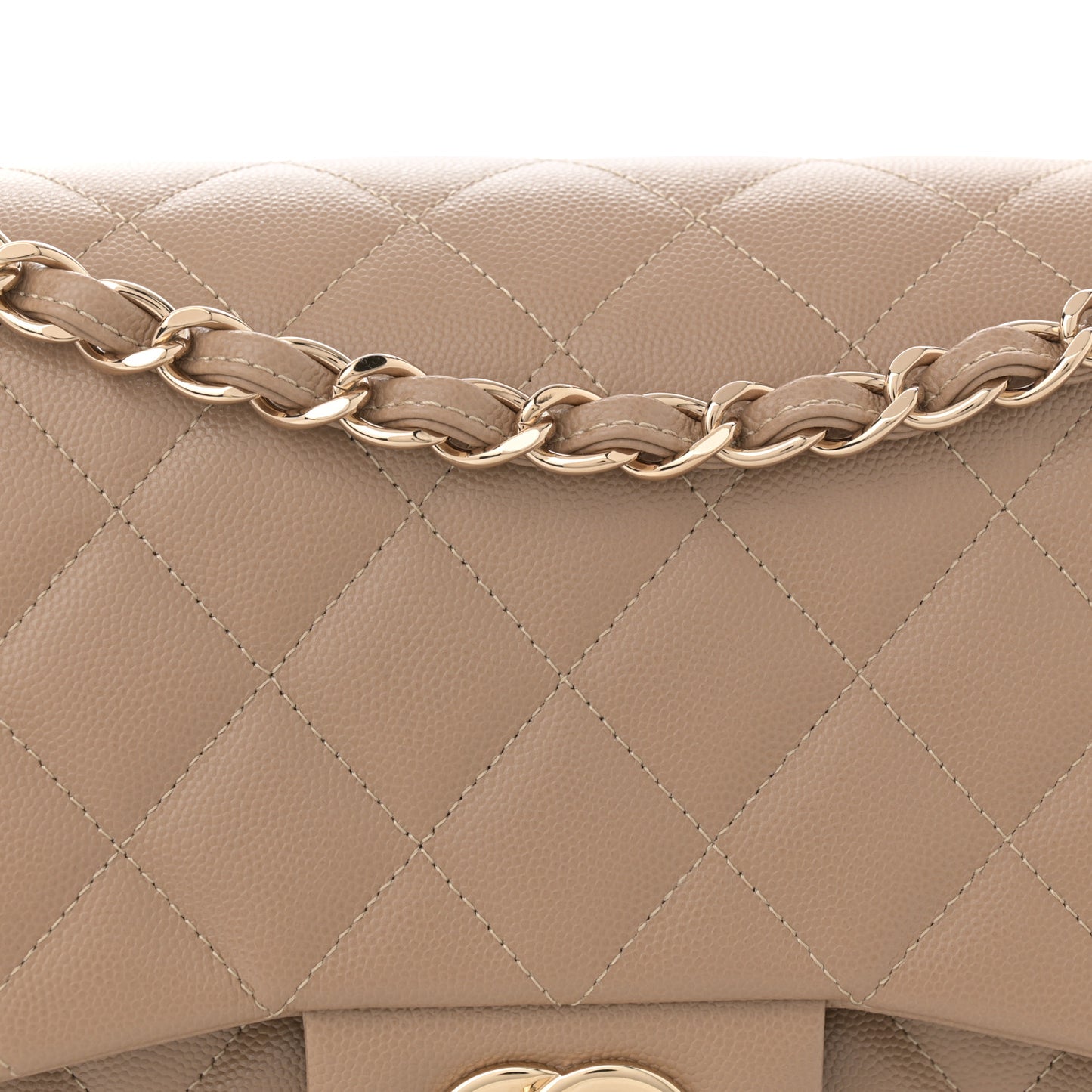Caviar Quilted Jumbo Double Flap Dark Beige