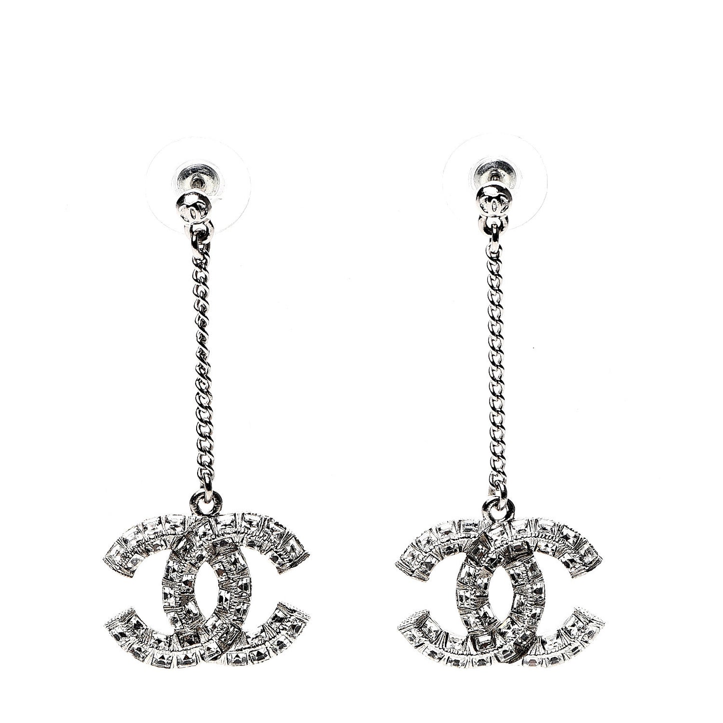 Baguette Crystal CC Drop Earrings Silver