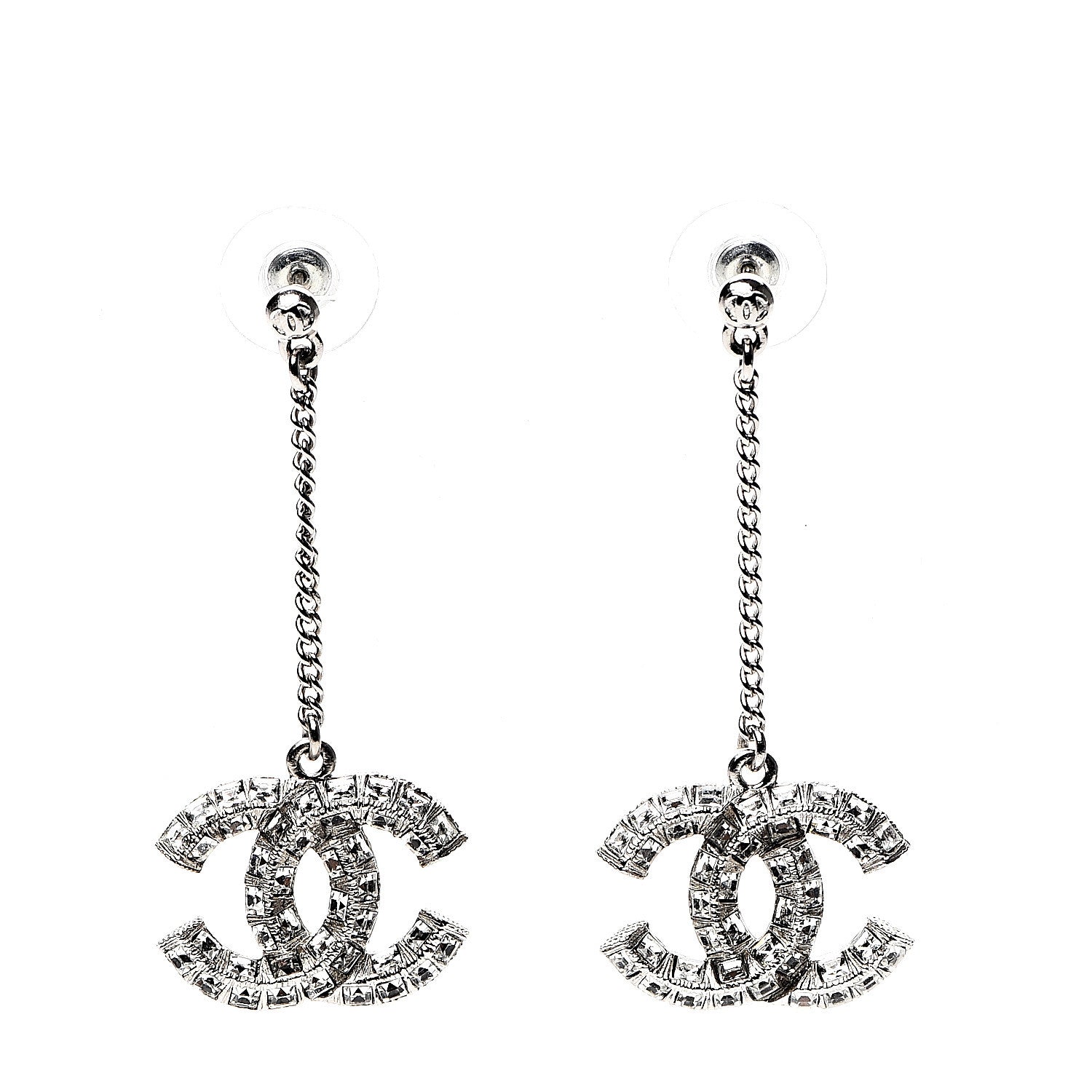 Chanel Baguette Crystal CC Drop Earrings Silver 1 of 4