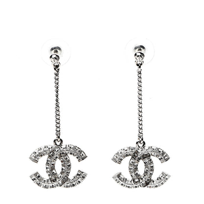 Chanel Baguette Crystal CC Drop Earrings Silver 1 of 4