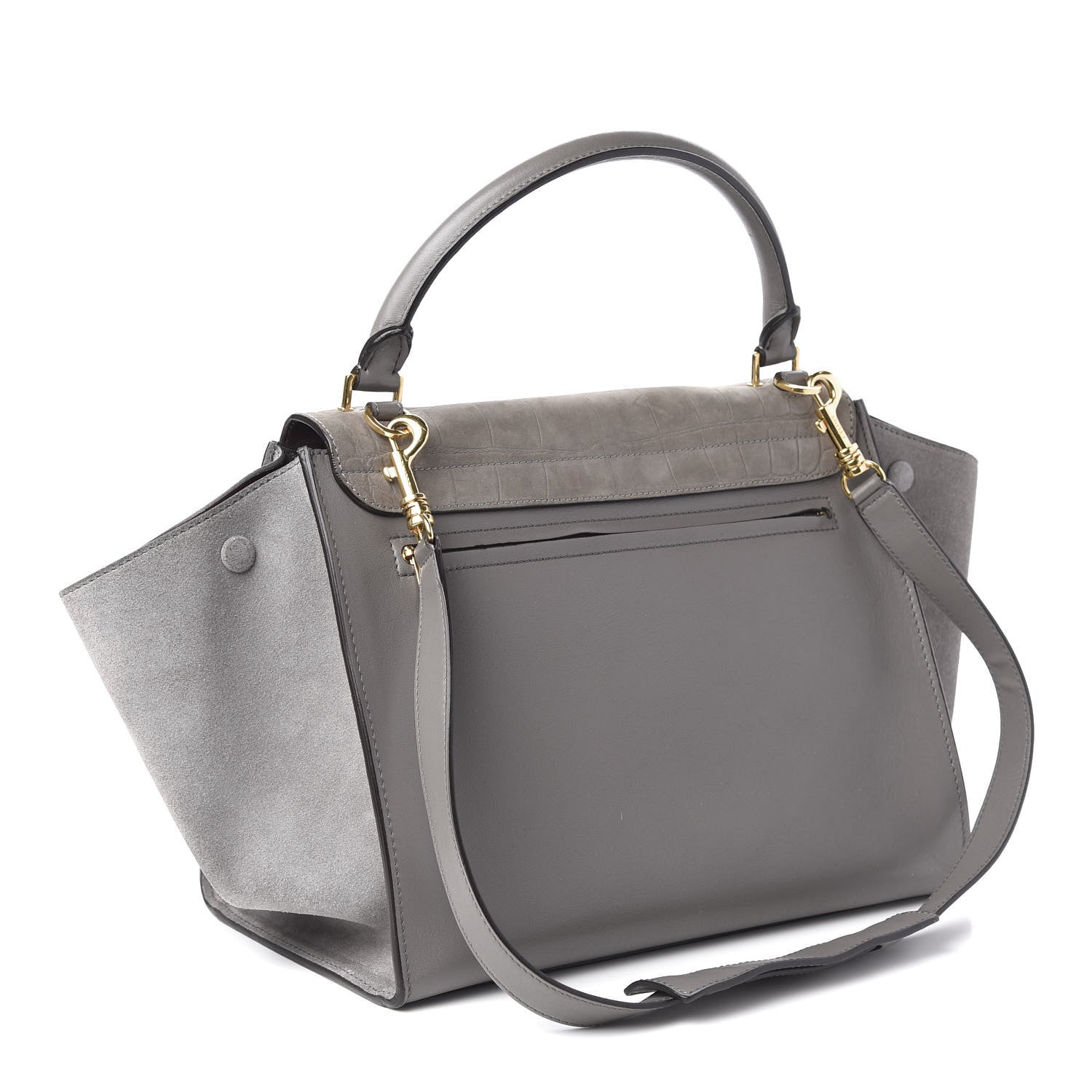 Celine Crocodile Embossed Nubuck Medium Trapeze Grey 3 of 9