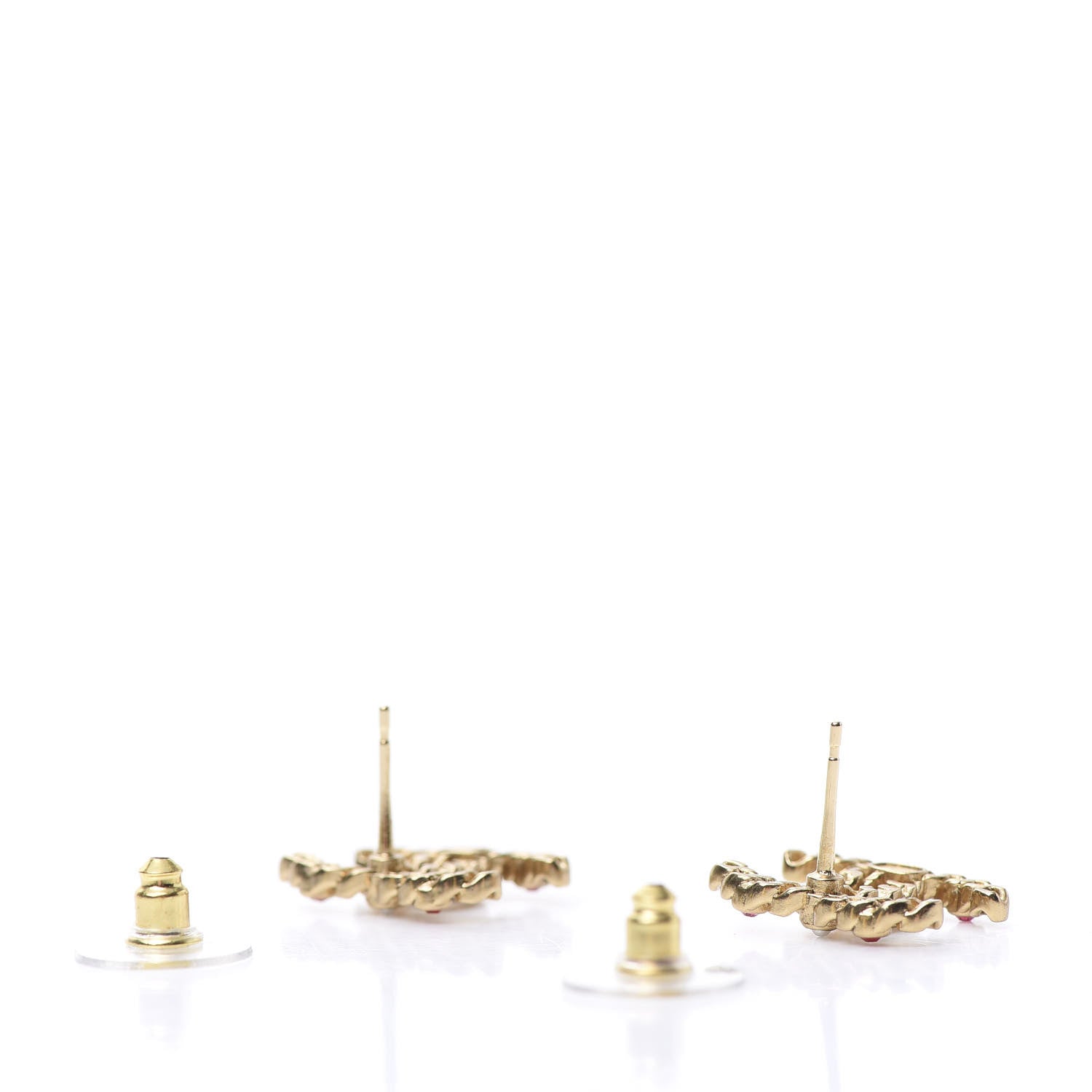 Chanel Pearl Crystal Chain Link CC Earrings Gold Red Pink Yellow 3 of 5