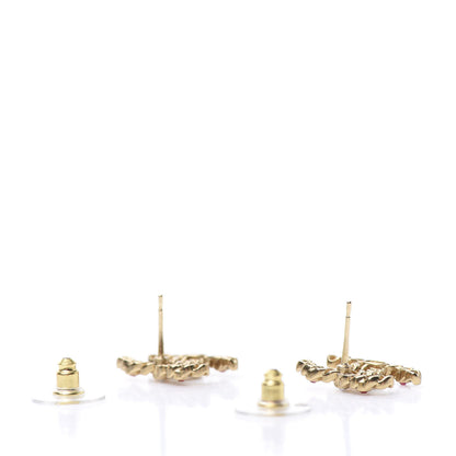 Chanel Pearl Crystal Chain Link CC Earrings Gold Red Pink Yellow 3 of 5