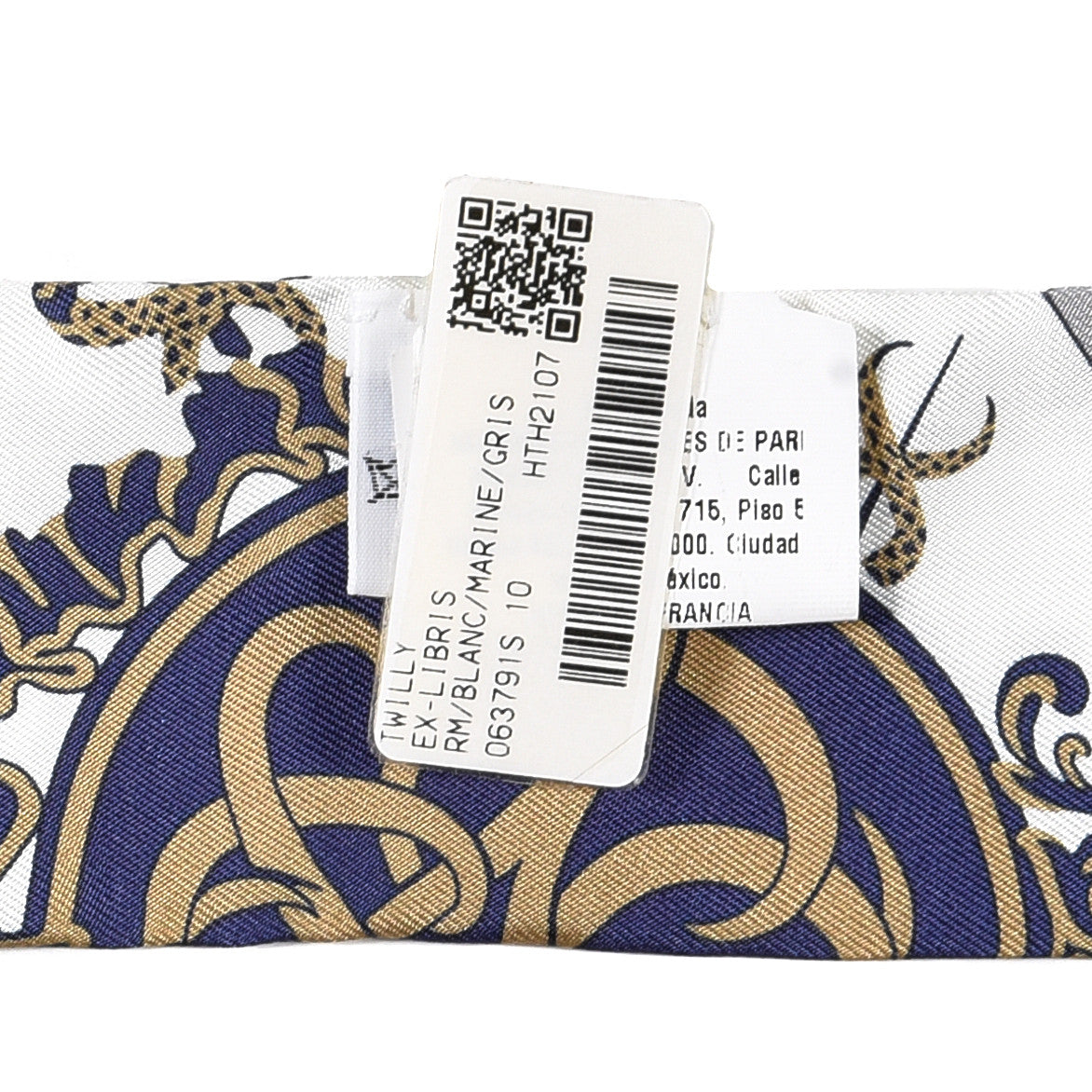 Hermes Silk Ex-Libris Twilly White Marine Gris 4 of 4