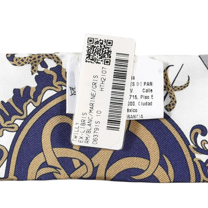 Hermes Silk Ex-Libris Twilly White Marine Gris 4 of 4