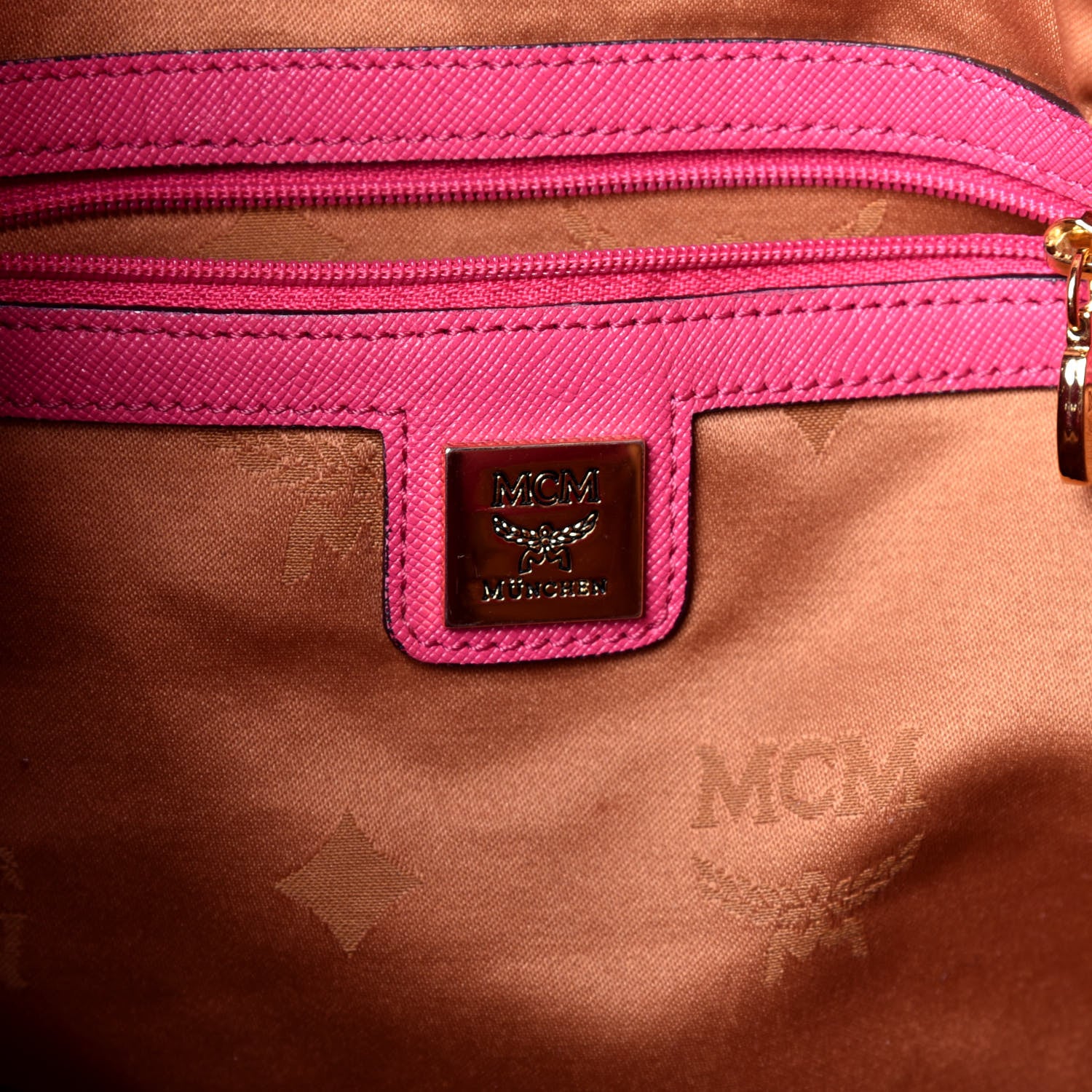 MCM Visetos Drawstring Shopper Cognac Pink 6 of 8
