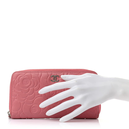 Chanel Lambskin Camellia Embossed Zip Around Large Gusset Wallet Pink 2 of 8