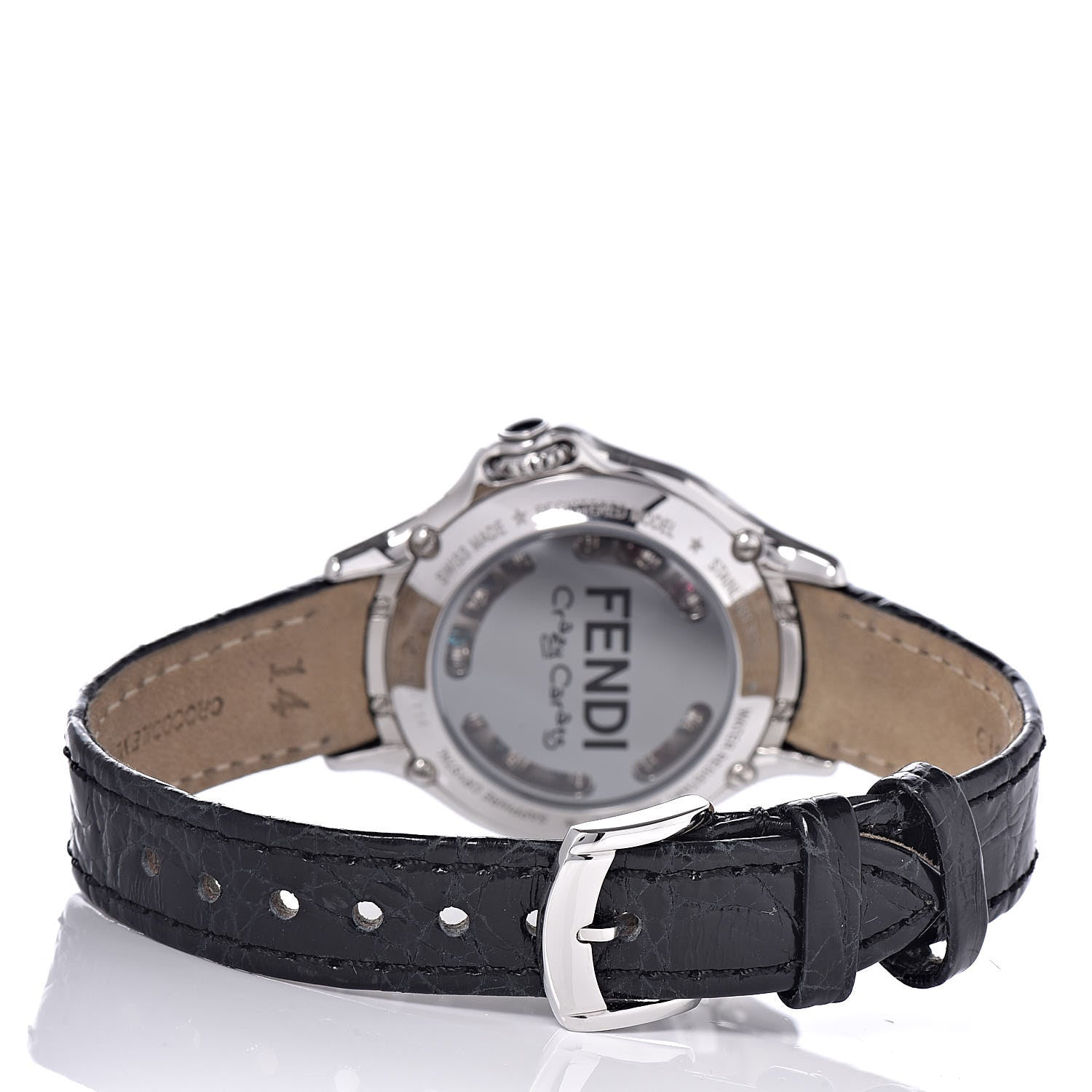 Fendi Stainless Steel Calfskin Diamond Topaz 33mm Crazy Carats Rotating Gem Quartz Watch Black 4 of 11