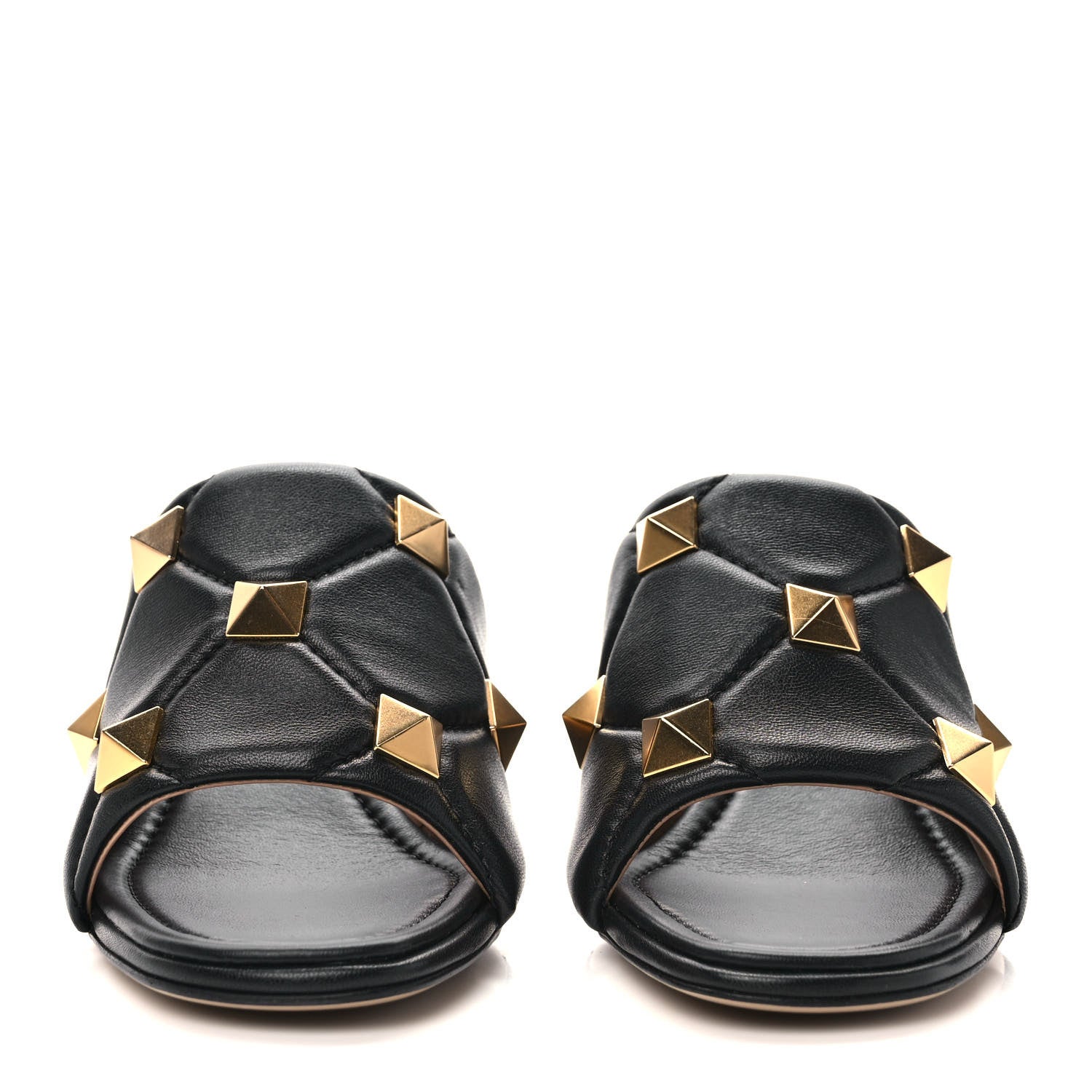 Valentino Garavani Nappa Quilted Roman Stud 65mm Slide Sandals 40.5 Black 2 of 9