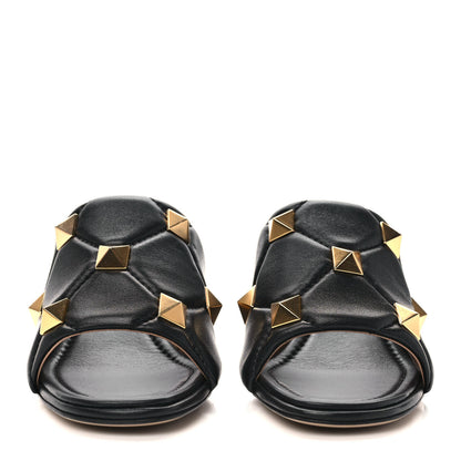 Valentino Garavani Nappa Quilted Roman Stud 65mm Slide Sandals 40.5 Black 2 of 9