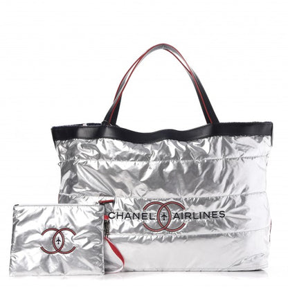 Chanel Reversible Airlines Tote Silver Navy 4 of 29