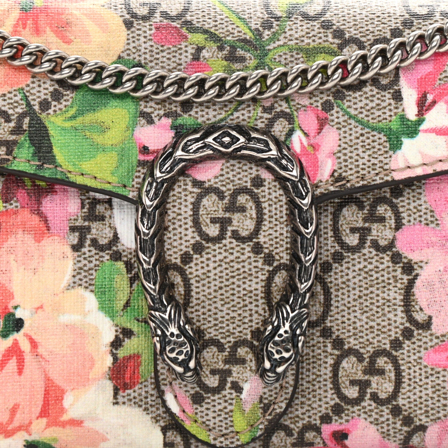 Gucci GG Supreme Monogram Blooms Dionysus Chain Clutch Wallet Beige Multicolor Dry Rose 6 of 6