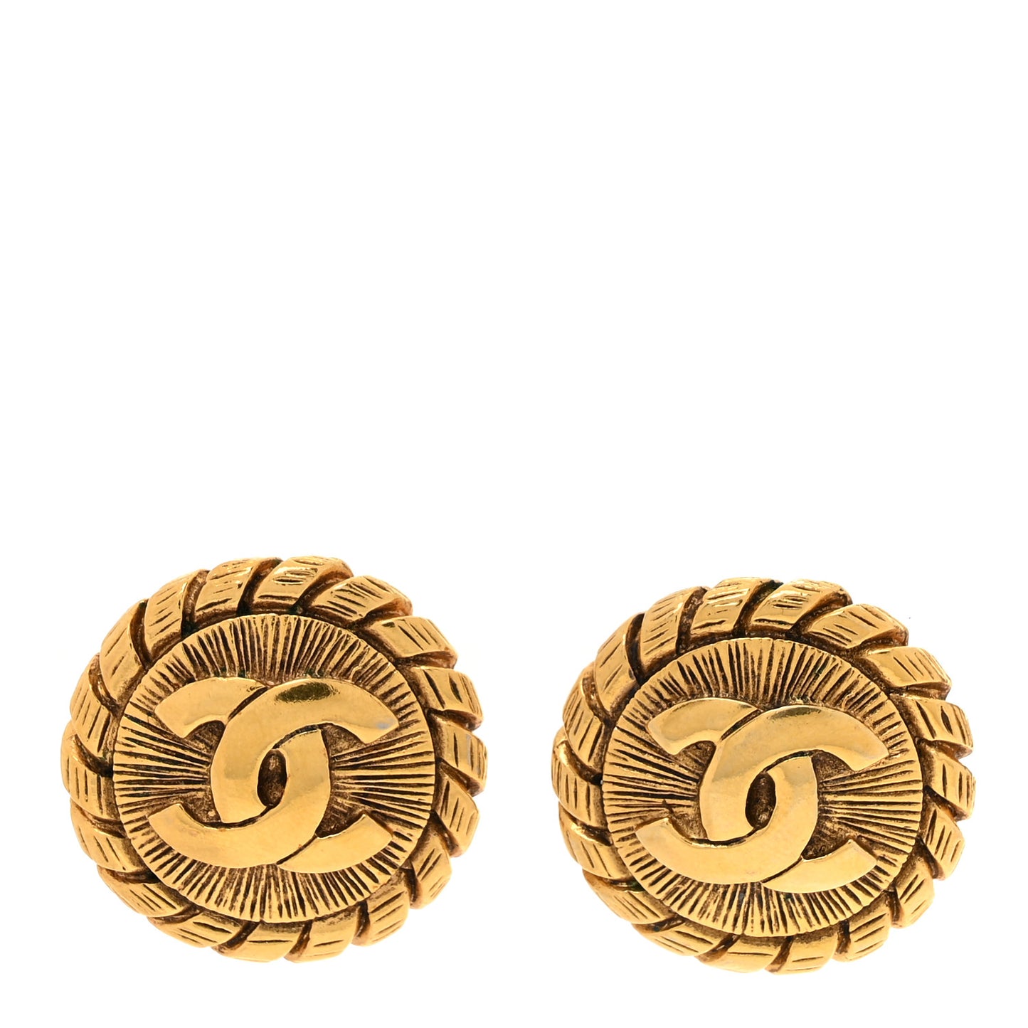 CC Hammered Medallion Clip On Earrings Gold