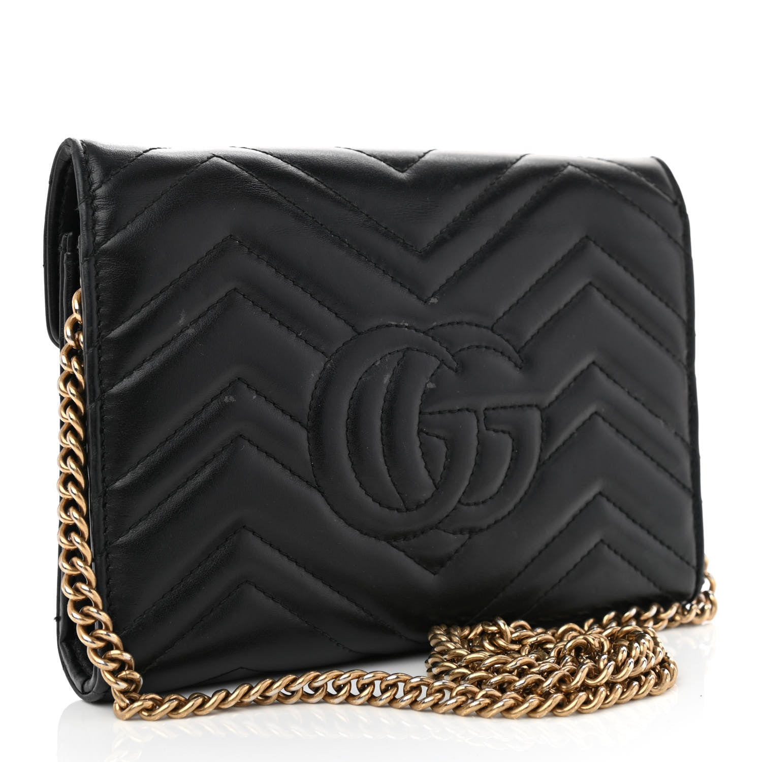 Gucci Calfskin Matelasse GG Marmont Chain Wallet Black 3 of 10