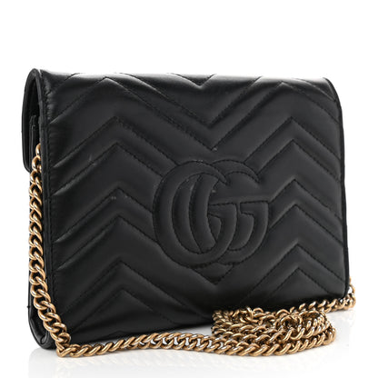 Gucci Calfskin Matelasse GG Marmont Chain Wallet Black 3 of 10