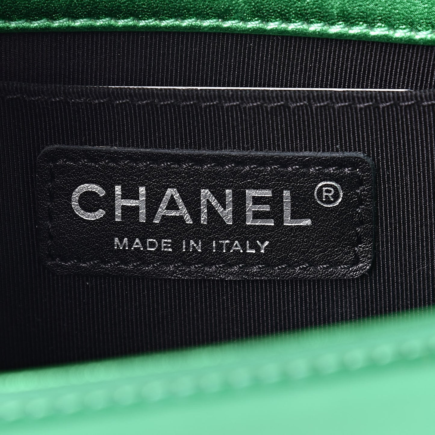 Metallic Patent Calfskin Quilted Small Boy Flap Green