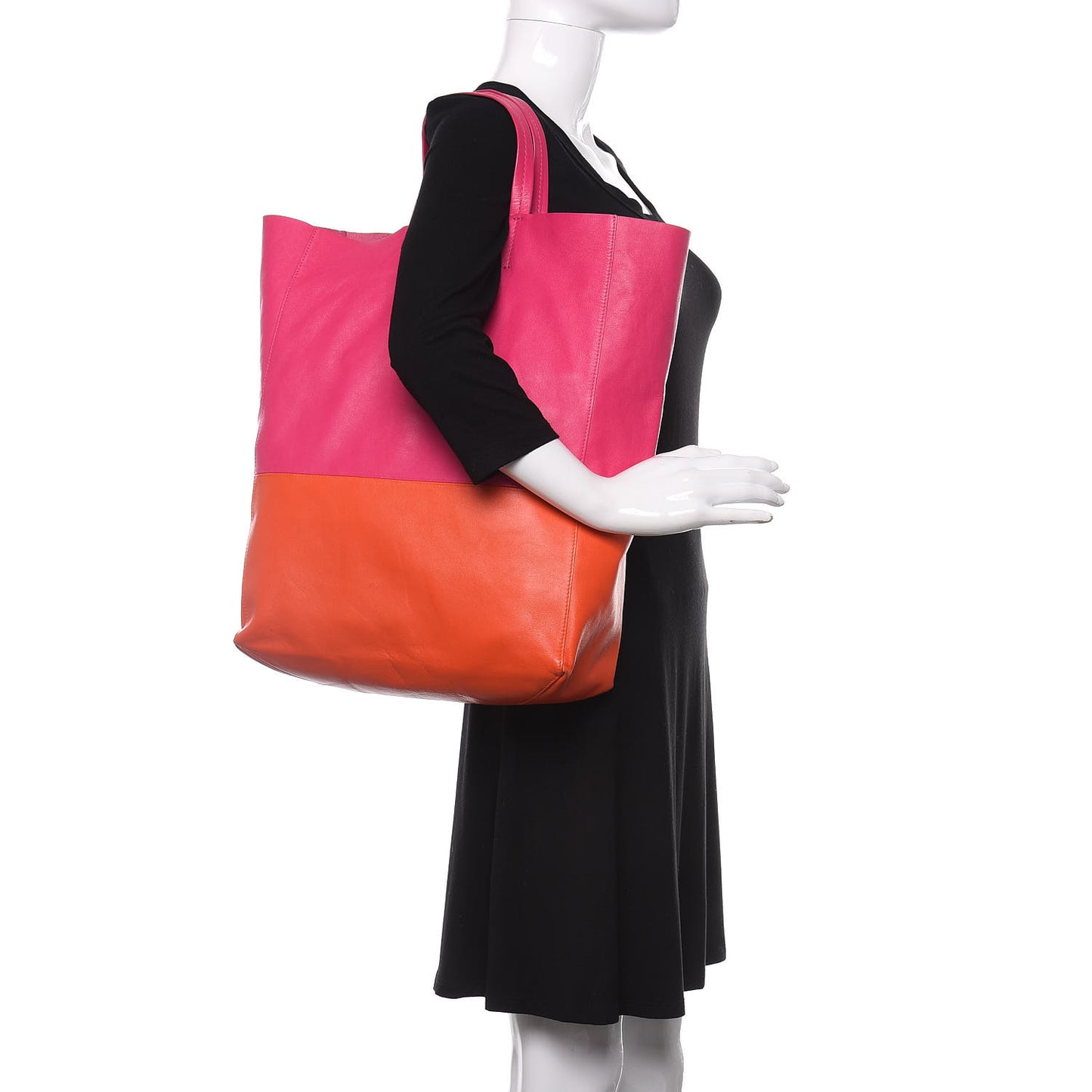 Lambskin Vertical Bi-Color Cabas Fluo Pink Fluo Orange