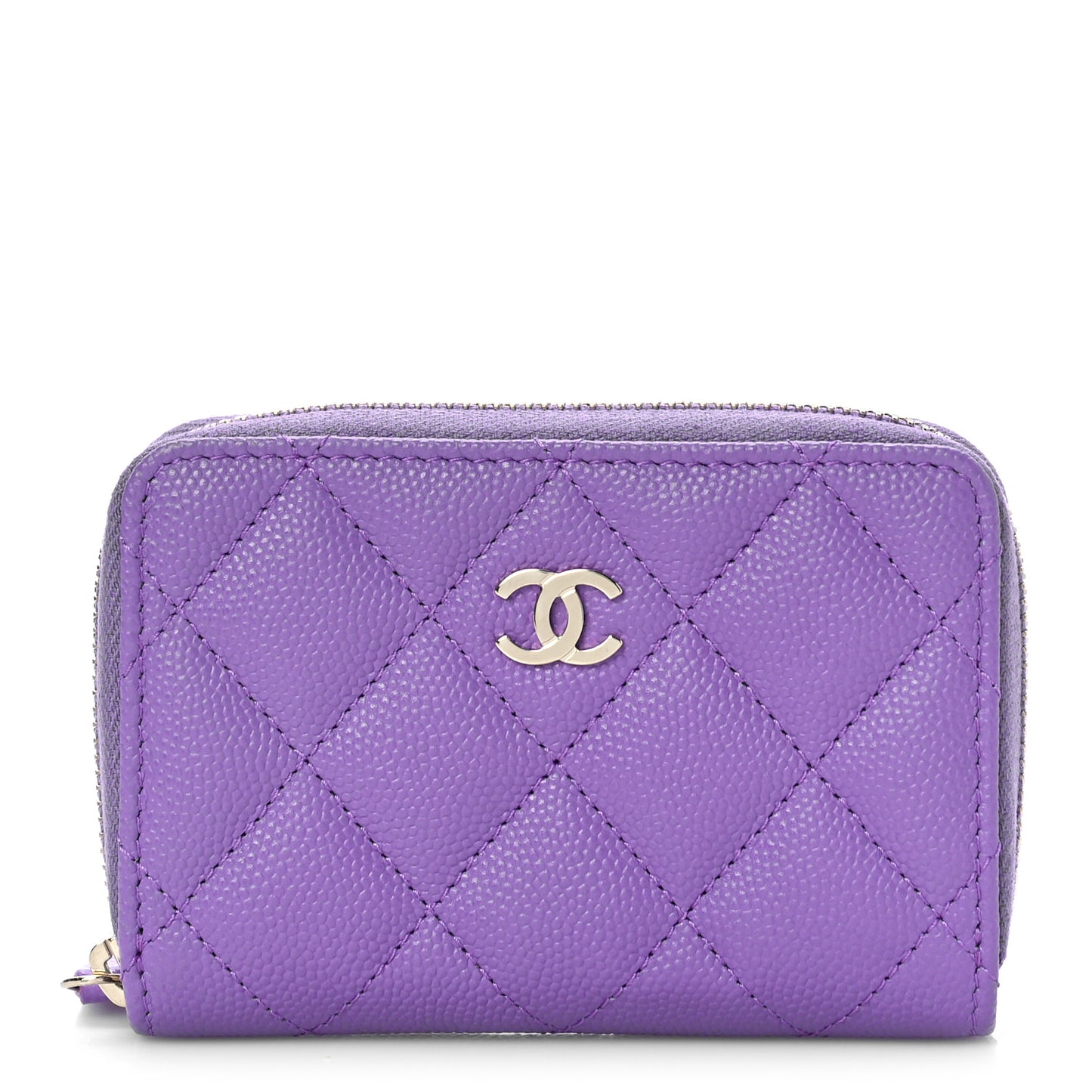 Caviar Quilted Zip Around Coin Purse Wallet Purple