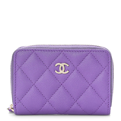 Chanel Caviar Quilted Zip Around Coin Purse Wallet Purple 1 of 11