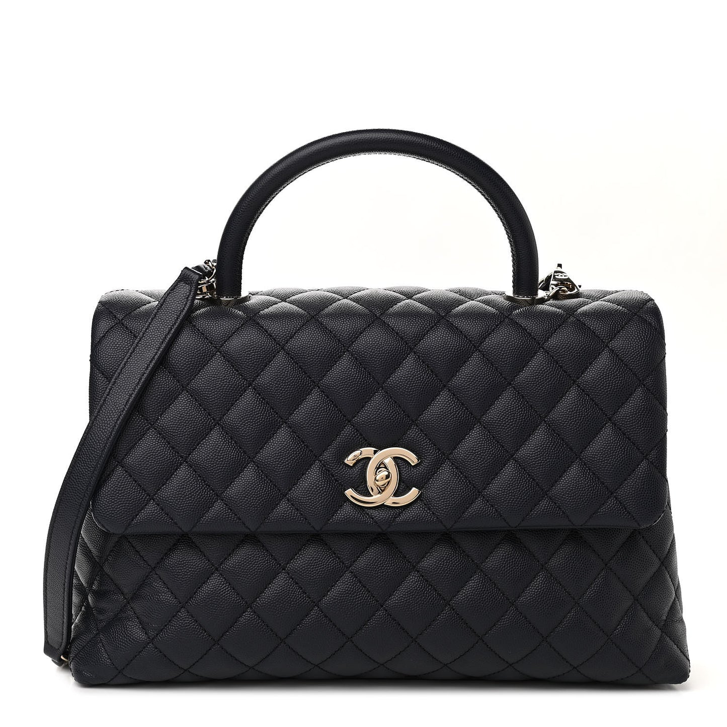 Caviar Quilted Medium Coco Handle Flap Navy Blue