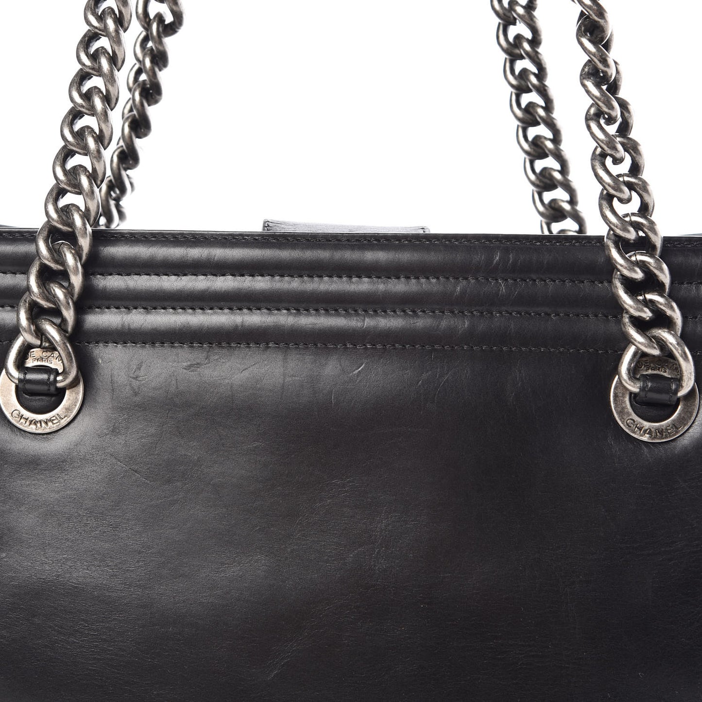 Glazed Calfskin Boy Tote Black