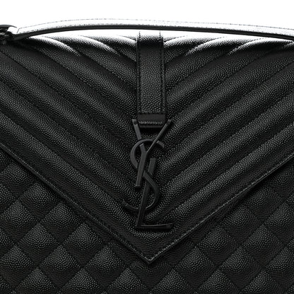 Saint Laurent Grain De Poudre Textured Mixed Matelasse Large Triquilt Monogram Monochrome Satchel Black 8 of 10