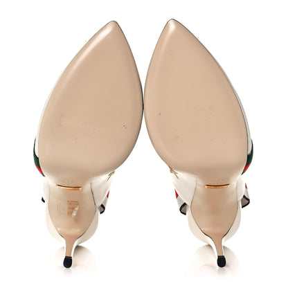 Gucci Malaga Kid Web Bee Star Embroidered Sylvie High Heel Slingback Pumps 37.5 White 5 of 10