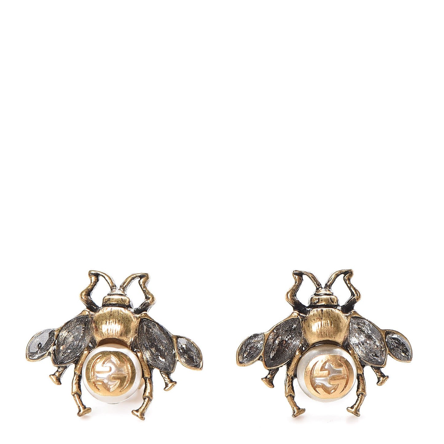 Crystal Pearl Bee Earrings Gold