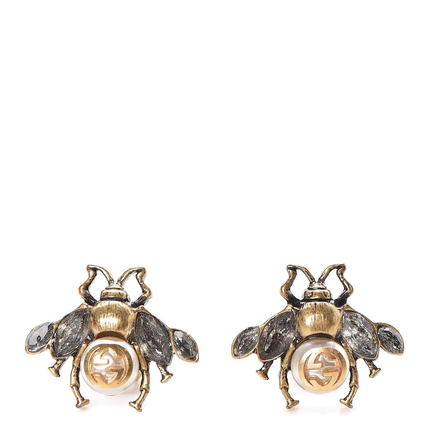 Gucci Crystal Pearl Bee Earrings Gold 1 of 5