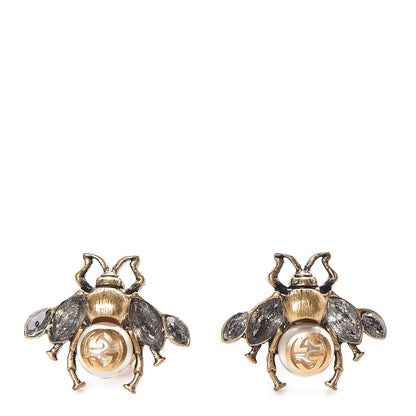 Gucci Crystal Pearl Bee Earrings Gold 1 of 5