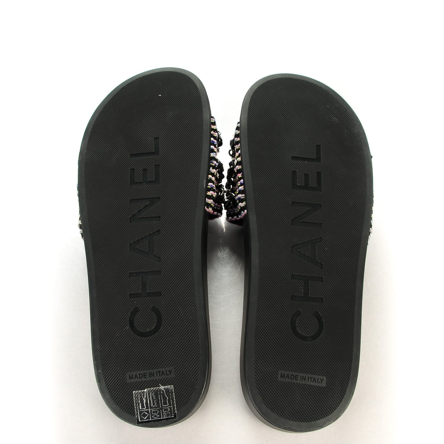 Tweed Lambskin Chain Flat Sandals 39 Black Multicolor