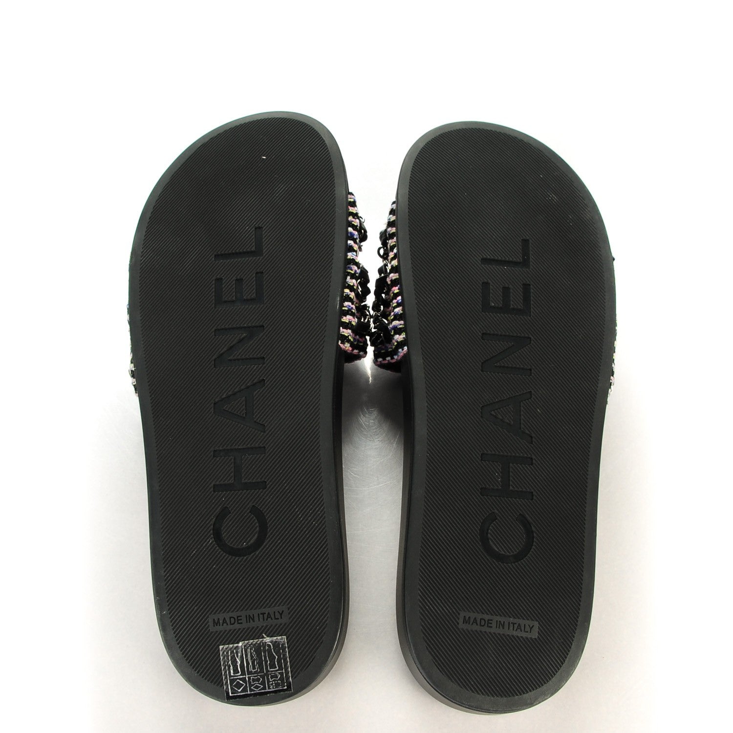 Chanel Tweed Lambskin Chain Flat Sandals 39 Black Multicolor 6 of 9
