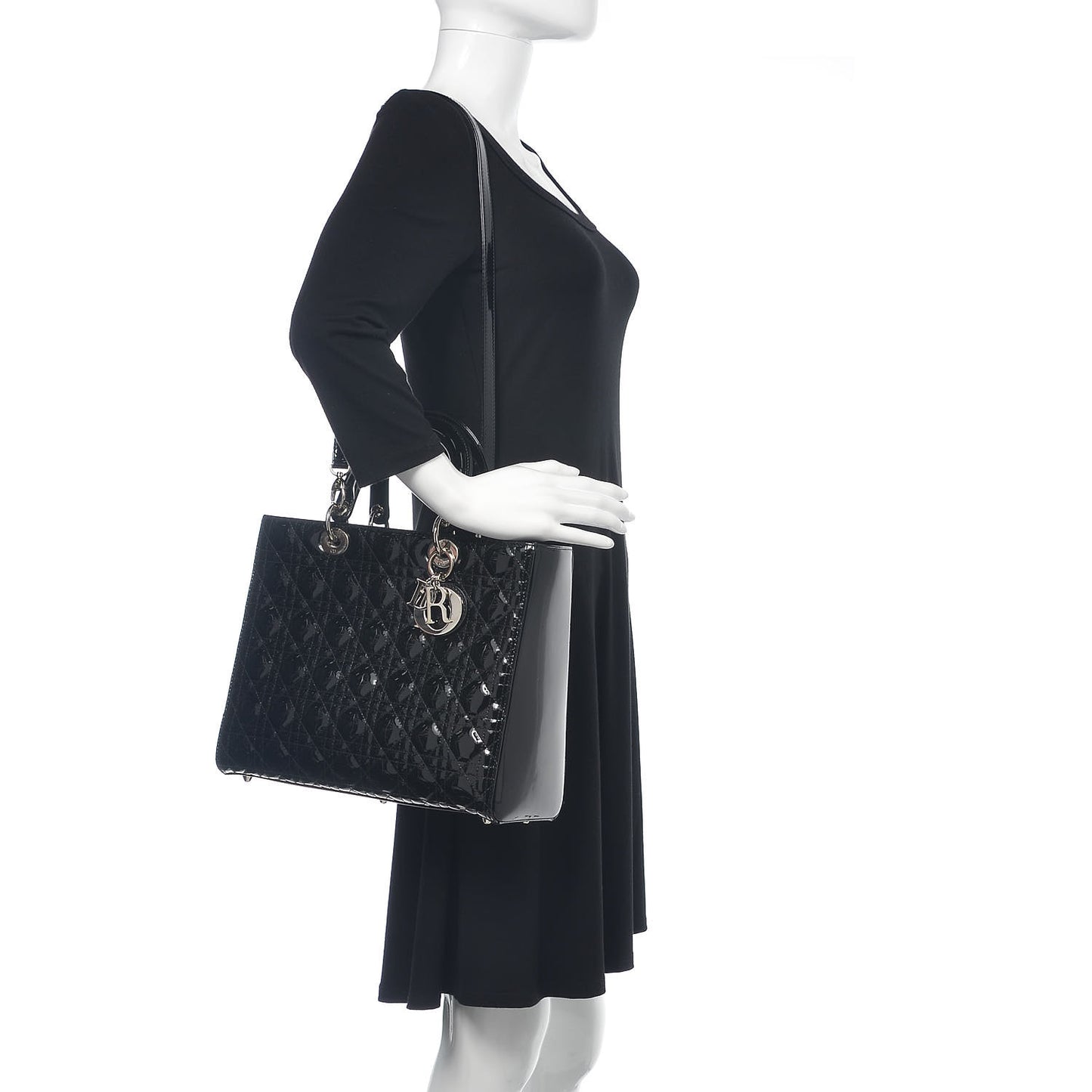 Patent Cannage Large Lady Dior Black