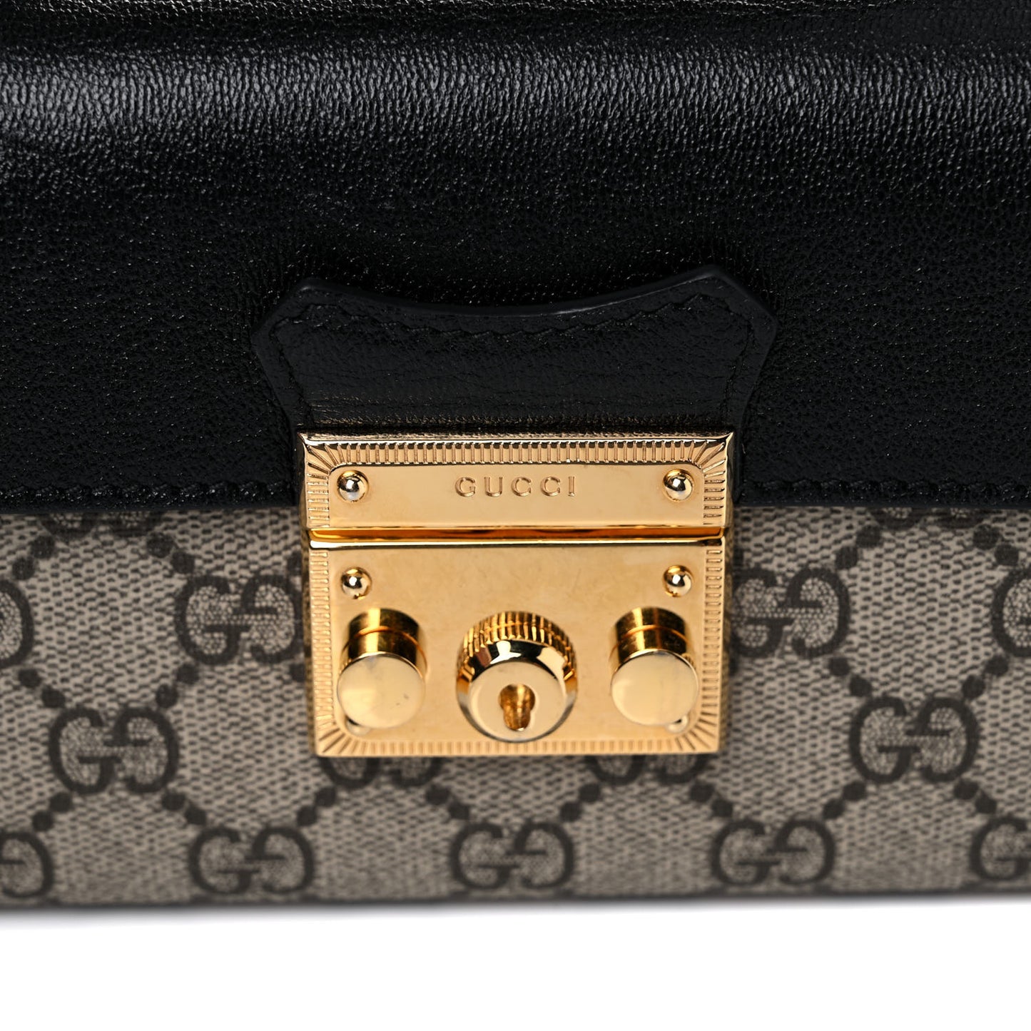 GG Supreme Monogram Calfskin Mini Padlock Top Handle Shoulder Bag Beige Black Cuir