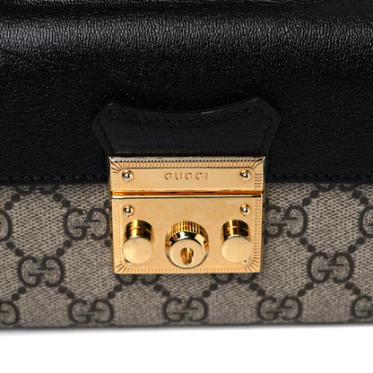 Gucci GG Supreme Monogram Calfskin Mini Padlock Top Handle Shoulder Bag Beige Black Cuir 15 of 16