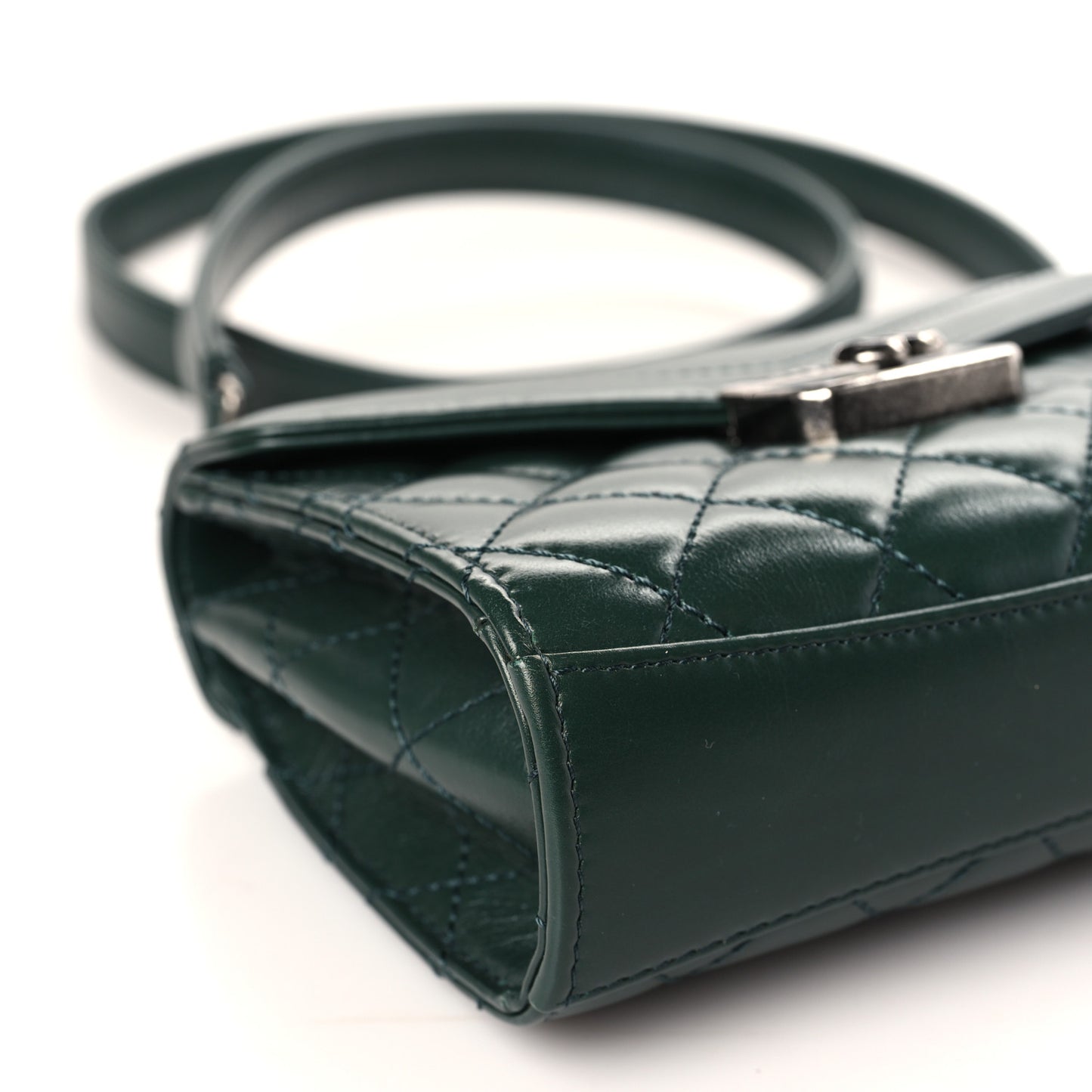 Shiny Calfskin Quilted Mad About Quilting Mini Flap Dark Green