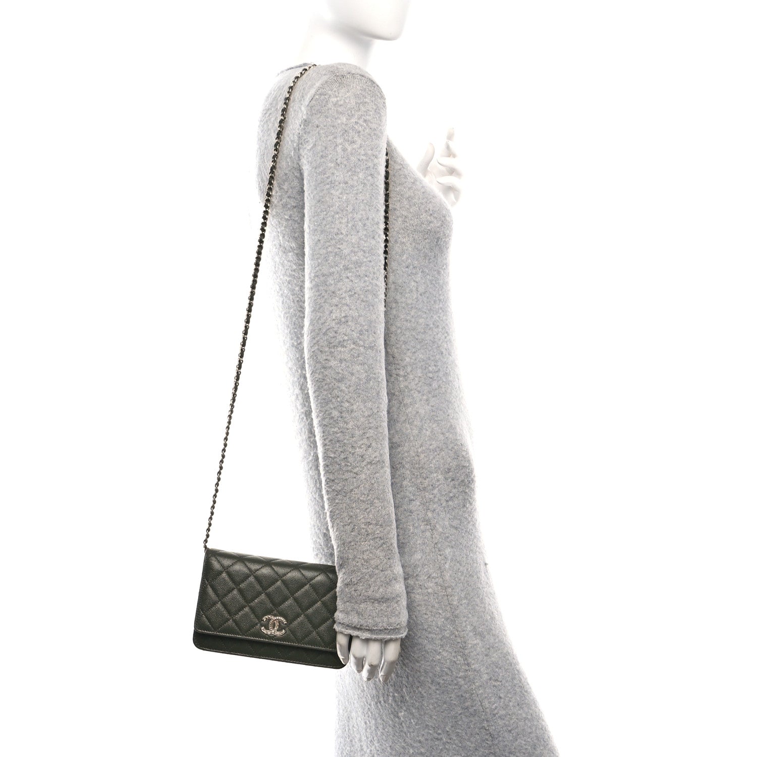 Chanel Caviar Quilted Multi Chain Wallet On Chain WOC Khaki 2 of 11
