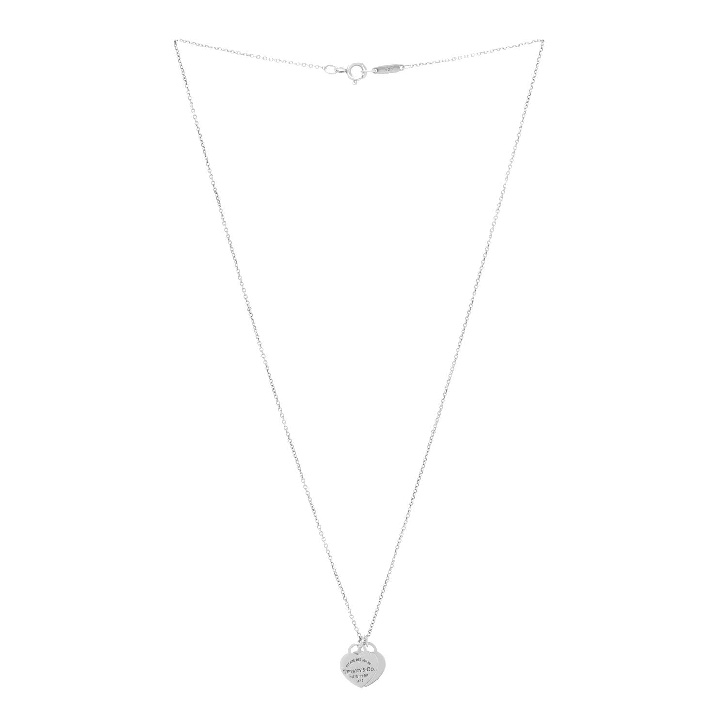 Tiffany Sterling Silver Mini Return to Tiffany Double Heart Tag Pendant Necklace 3 of 6