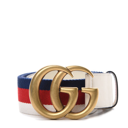Gucci Nylon Calfskin Sylvie Web Double G 40mm Belt 80 32 Mystic White Hibiscus Red Maritime 1 of 5