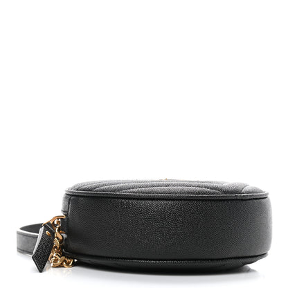 Saint Laurent Grain De Poudre Matelasse Chevron Quilted Round Vinyle Camera Bag Black 4 of 5