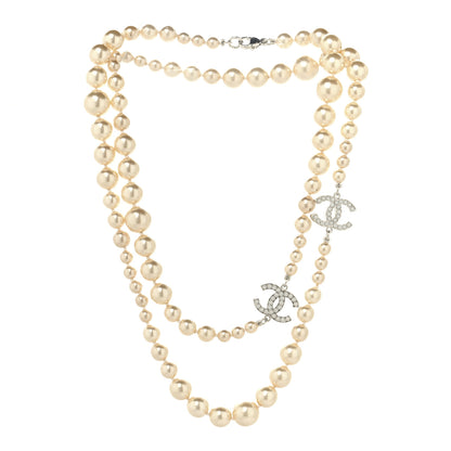 Chanel Graduated Pearl CC Long Necklace Silver 3 of 5