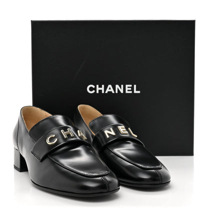 Chanel Shiny Calfskin Logo Loafers 40 Black 9 of 9