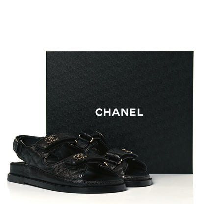 Chanel Grained Calfskin Velcro Dad Sandals 36.5 Black 9 of 9