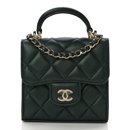 Chanel Iridescent Lambskin Quilted Top Handle Flap Clutch With Chain Dark Green 7 of 15