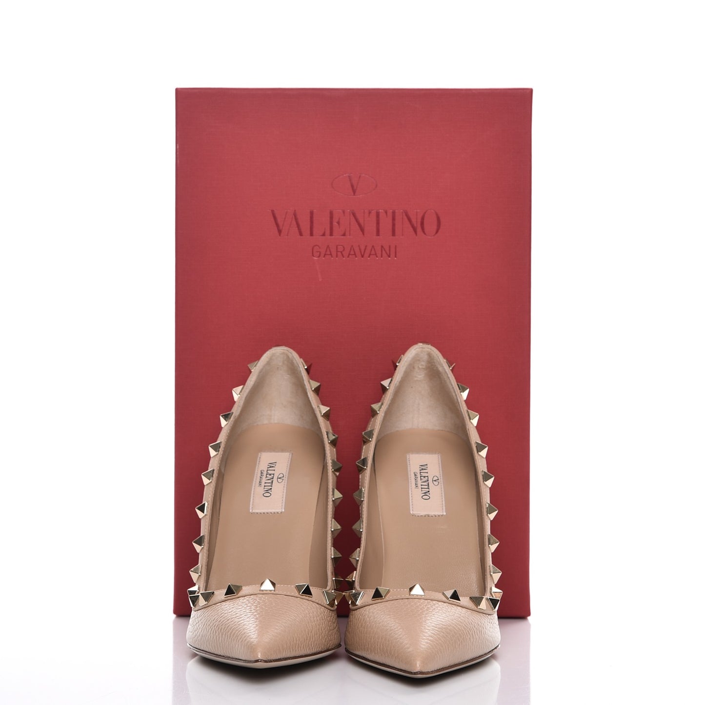 Pebbled Calfskin Rockstud 100mm Pumps 37.5 Camel Rose