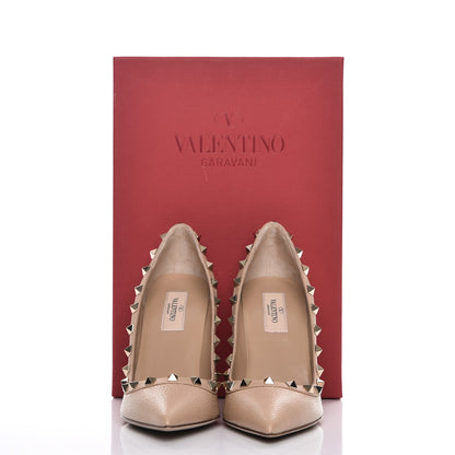 Valentino Garavani Pebbled Calfskin Rockstud 100mm Pumps 37.5 Camel Rose 9 of 9